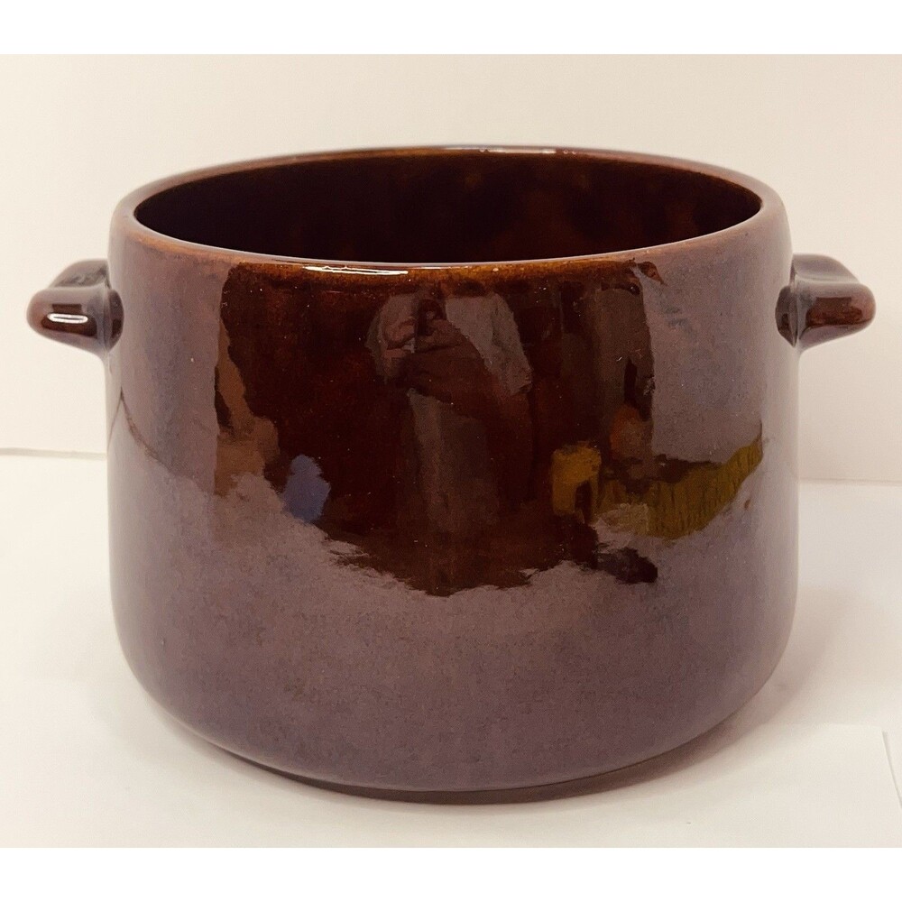 Vintage West Bend Brown Stoneware Bean Pot Crock 1.75 Qt USA Farmhouse